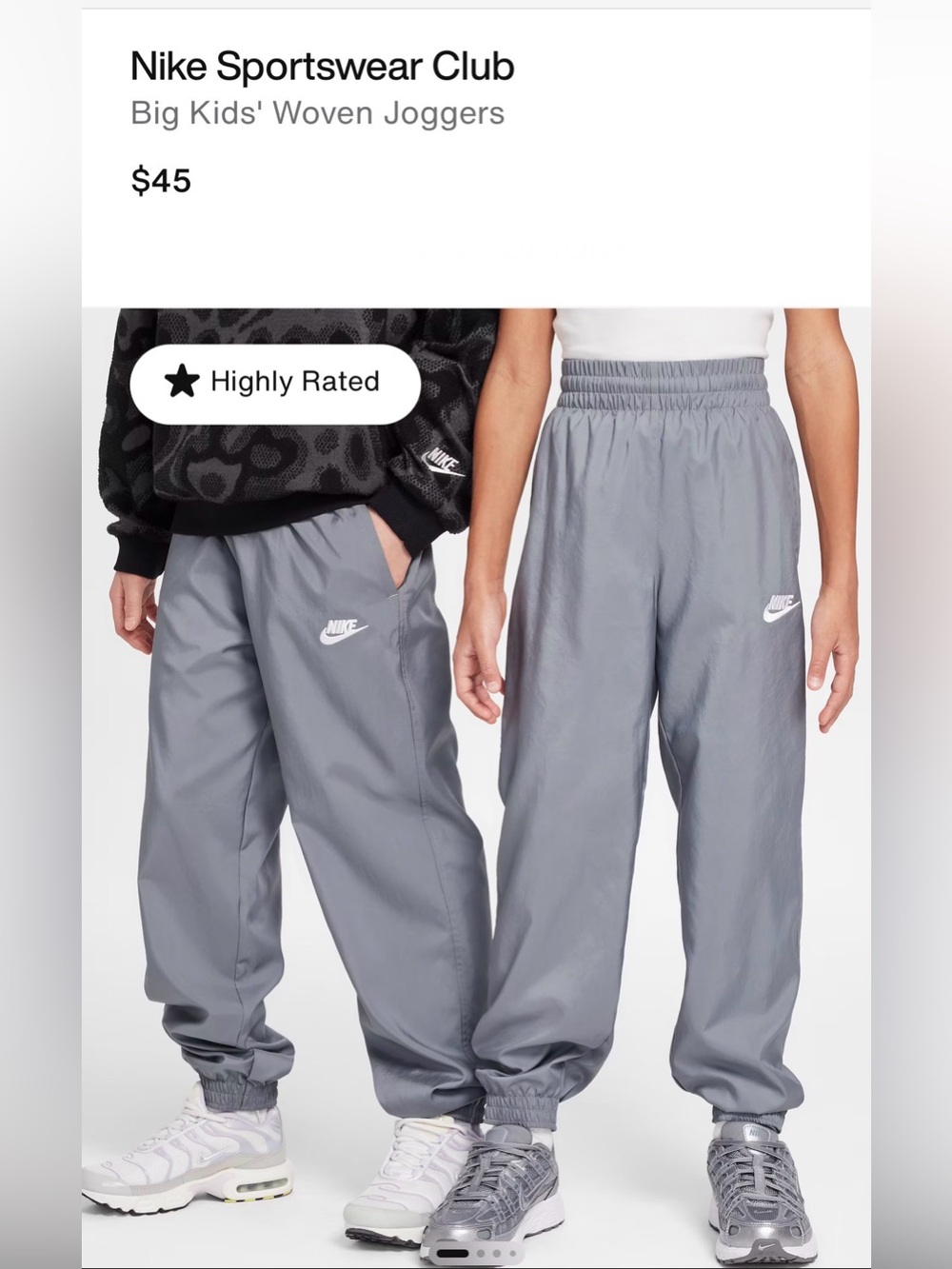 Nike Kids' Gray Woven Joggers, large, NWT